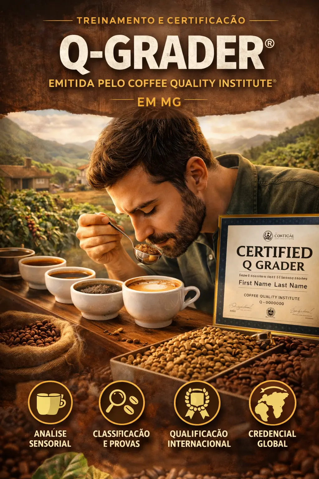 Treinamento e Certificação Q-Grader, emitida pelo Coffee Quality Institute (CQI), em MG-lbcafe